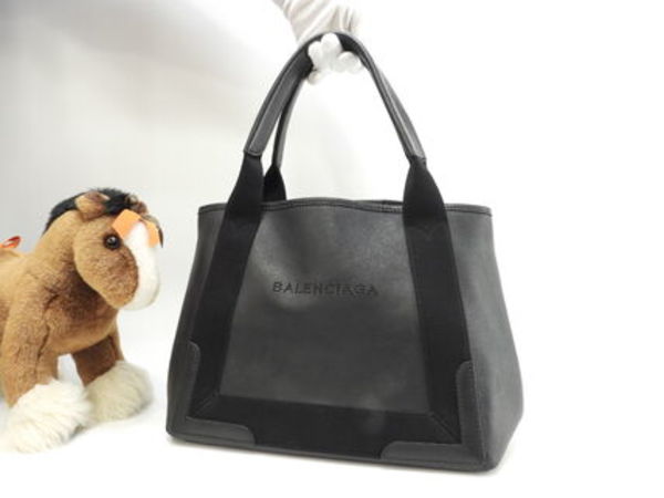 バレンシアガ ネイビーカバS フルレザー 黒 ハンドバッグ トート