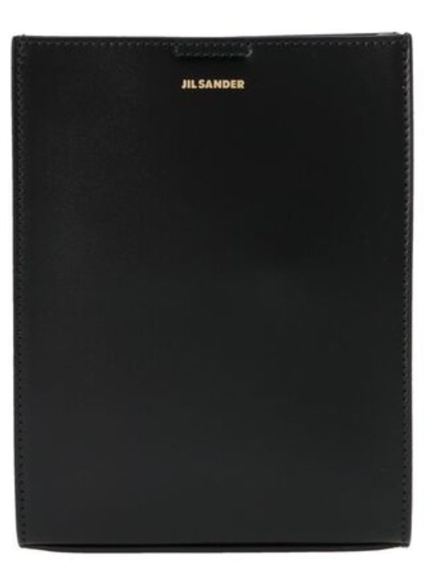 国内発 Jil Sander Tangle ロゴブラックレザーショルダーバッグ