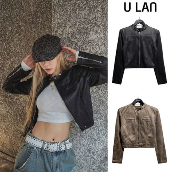 【U LAN】Saika Suede Cropped Rider Jacket
