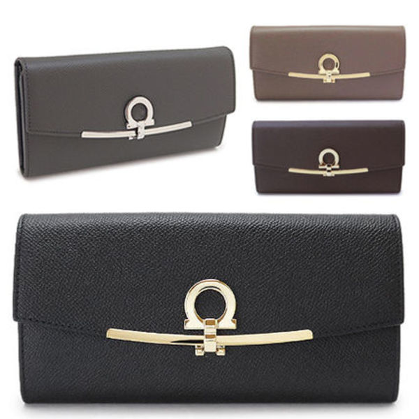 【国内配送】フェラガモ 長財布 二つ折り ガンチー二