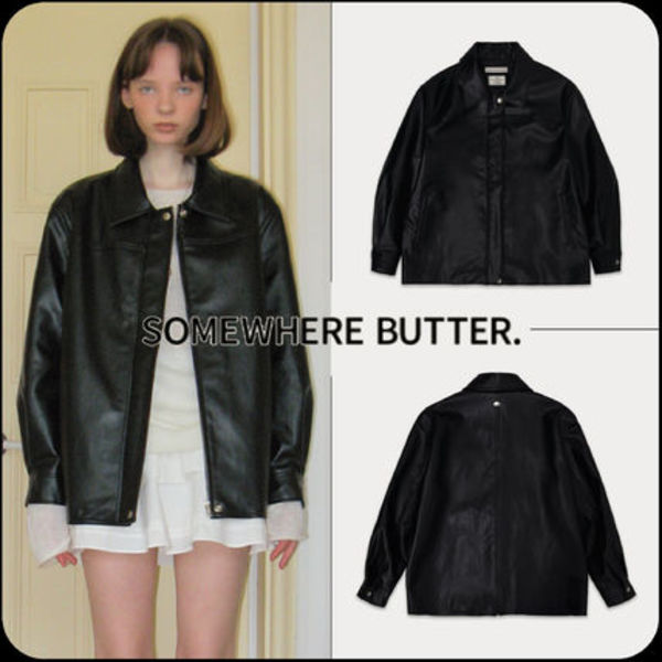 [SOMEWHERE BUTTER]★Half line leather jacket
