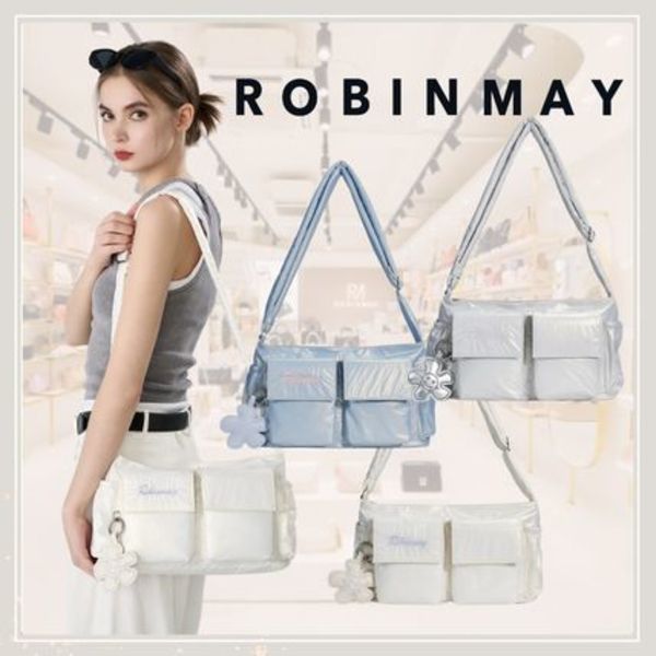 追跡有★ROBINMAY 軽量 花チャーム付 ナイロン ショルダーバッグ