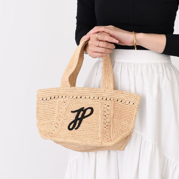 【国内即発】PATOU ラフィア ロゴ トラペーズ トート スモール