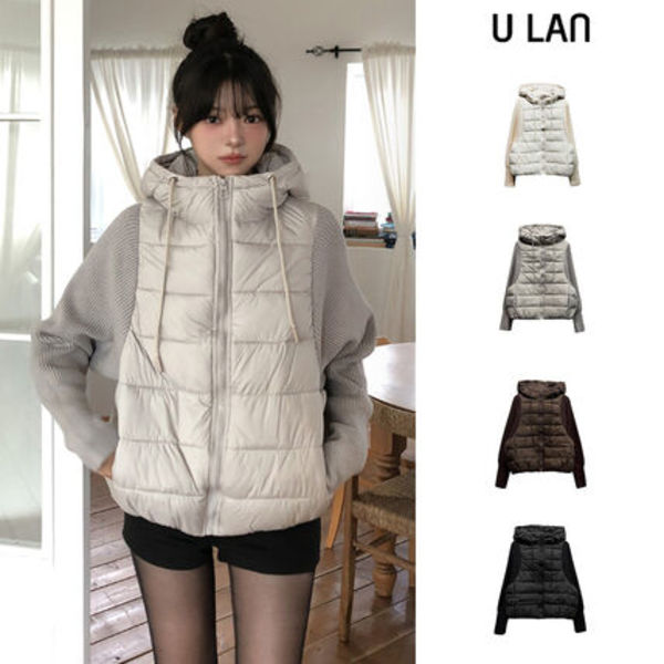 【U LAN】Fog Hooded Knit Lightweight Padded Jacket