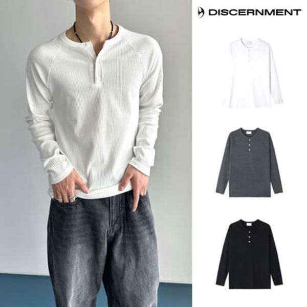 【DISCERNMENT】Lau Ribbed Henley Neck Long Sleeve
