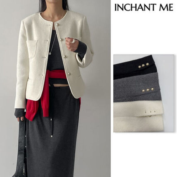 【INCHANT ME】Musk No-Collared Tweed Jacket