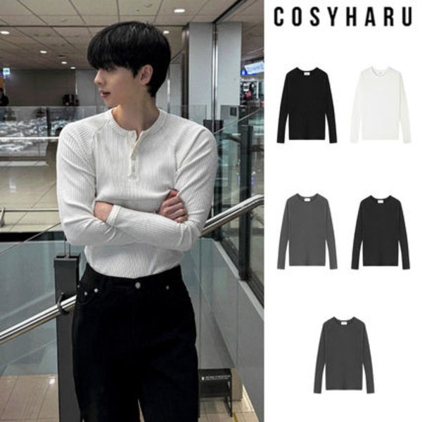 【COSYHARU】Henry Neck Muscle Fit Raglan Ribbed Knit