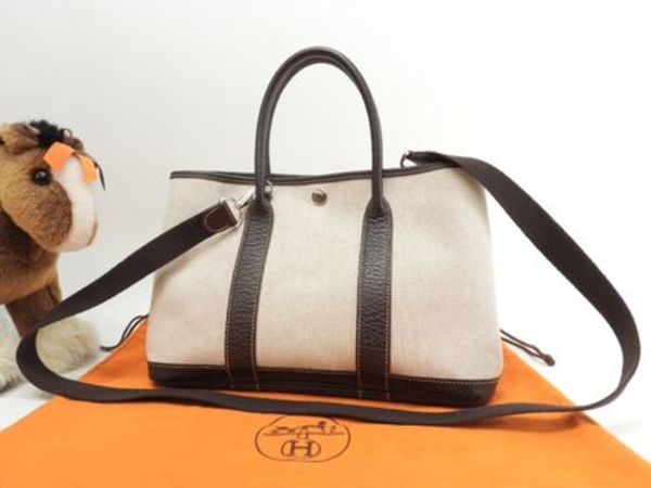 エルメス ガーデンパーティTPM トワルアッシュPM/レザー 白茶