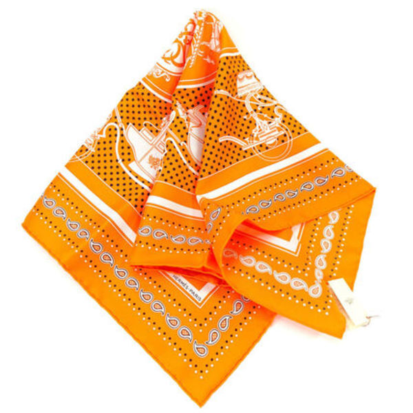HERMES カレ55 エクスリブリス シルク スカーフ オレンジ 10665
