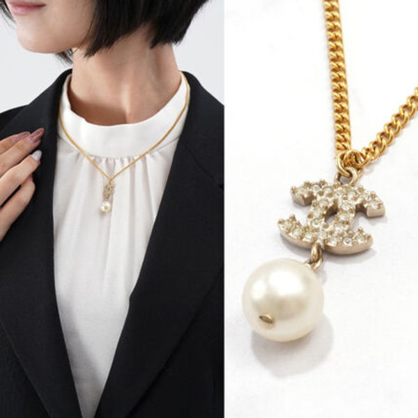 【新品同様】CHANEL ネックレス ラインストーン パール GOLD