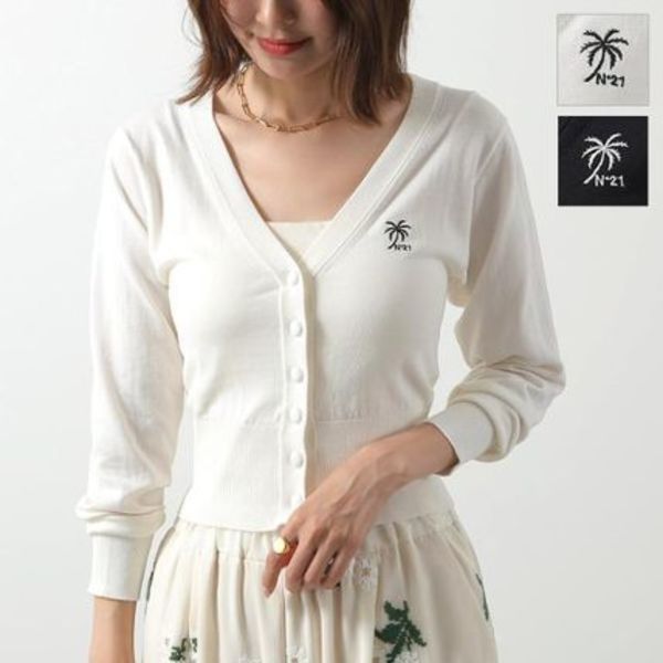 N°21 カーディガン A053 9508 ロゴ刺繍 Vネック