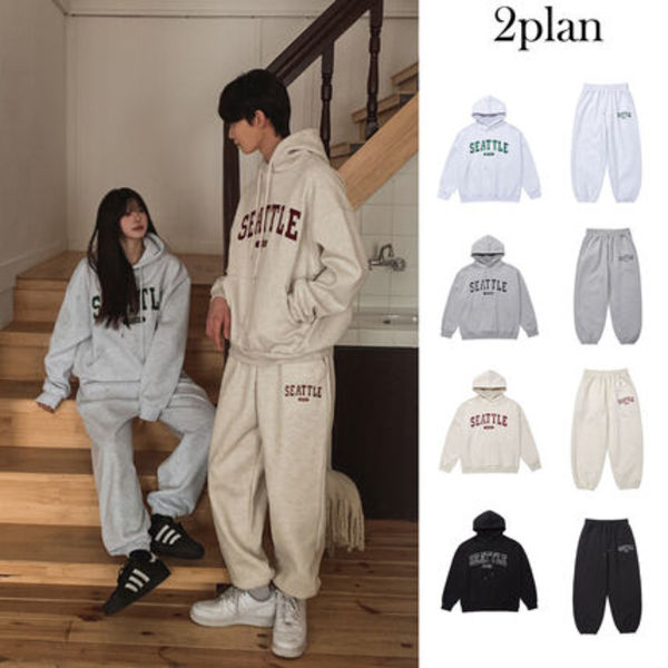 【2plan】Seattle Patch Sweat Hoodie Pants Set