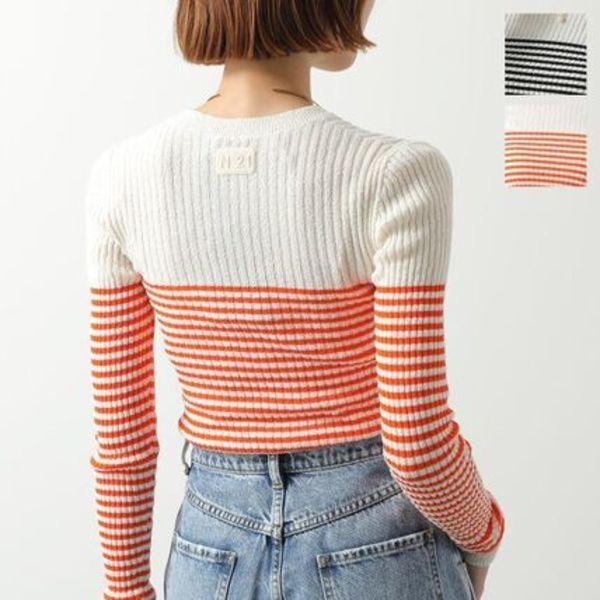N°21 セーター A025 9510 リブ ニット ボーダー柄