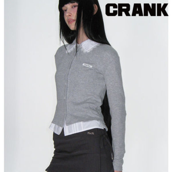 ★CRANK★KNIT STUD BUTTON CARDIGAN_GREY★正規品/韓国直送料込