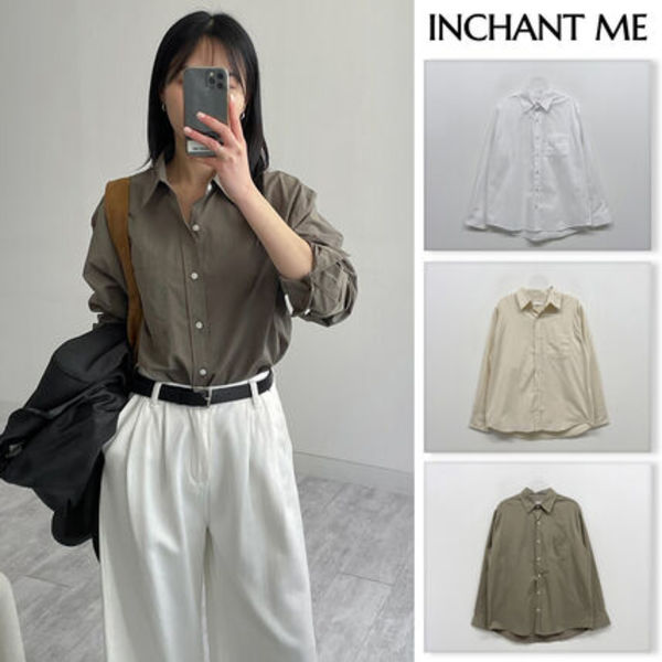 【INCHANT ME】[Unisex] Solid Cotton Overfit Shirt