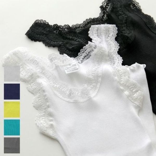 オスカリート 3162 レース付き タンクトップ リブ コットン LACE