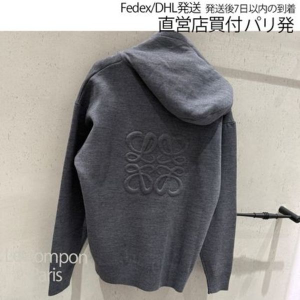 LOEWE☆アナグラム ジップアップ フーディー(ウール)グレー
