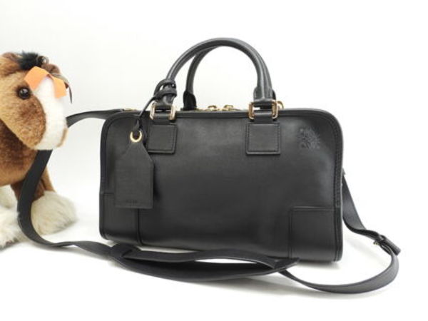 ロエベ アマソナ28 ストラップ付 スムースレザー黒 ハンドバッグ