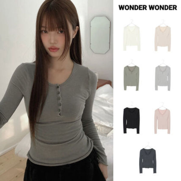 【WONDER WONDER】Chiri Wool V-neck Button Long Sleeve T