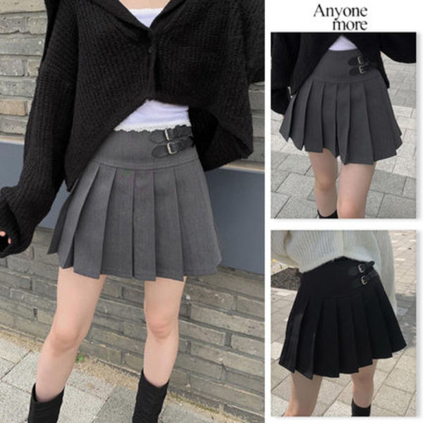 【Anyone more】Bass Buckle Pleated Skirt