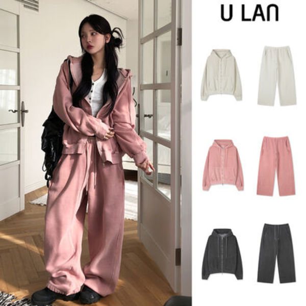 【U LAN】Tain Brushed Pigment Training Pants Set