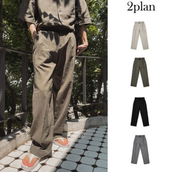 【2plan】Morris Linen Belted Wide Slacks