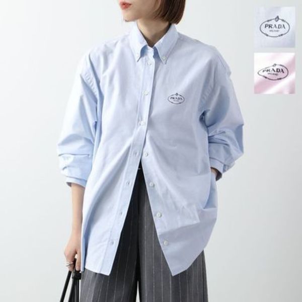 PRADA シャツ P497GR 14JW 長袖 ロゴ刺繍