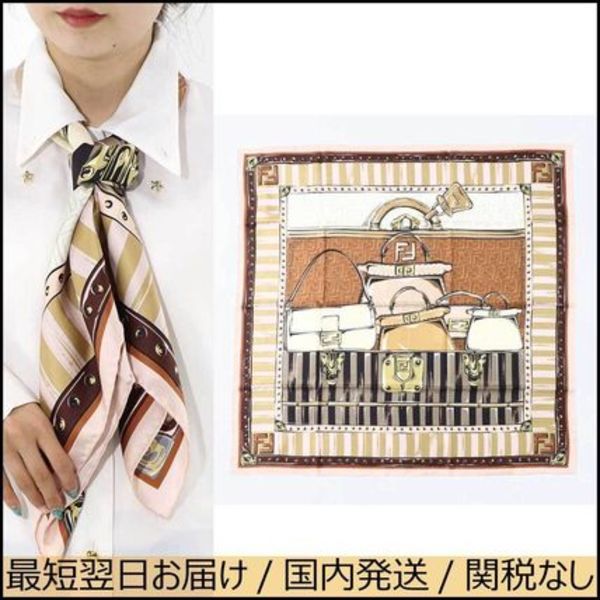 FENDI スカーフ ベージュ シルク ミニバッグイラスト