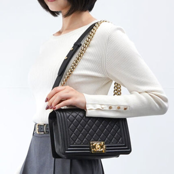 【新品同様】CHANEL キャビアスキン バッグ BLACK ゴールド 金具