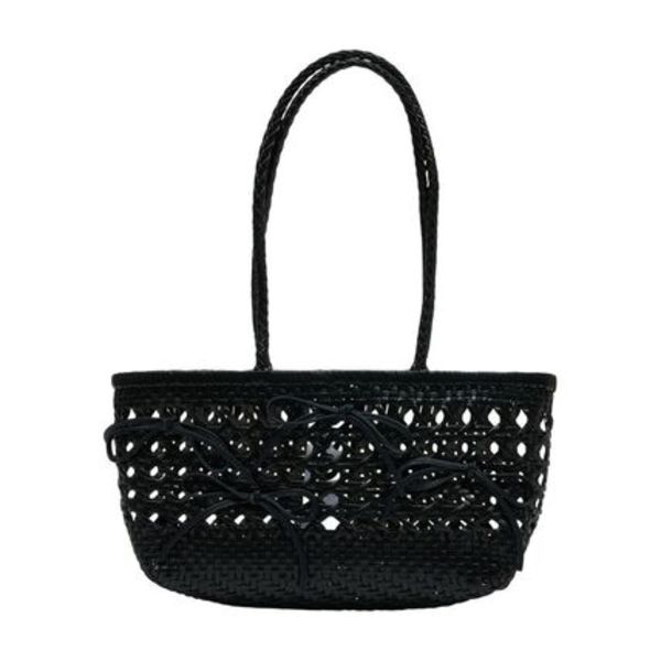 Biscuit Shopper Bag - Osoi - Raffia - Black