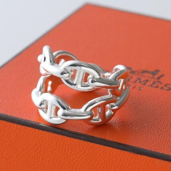HERMES リング Chaine dancre Enchainee double H122608B