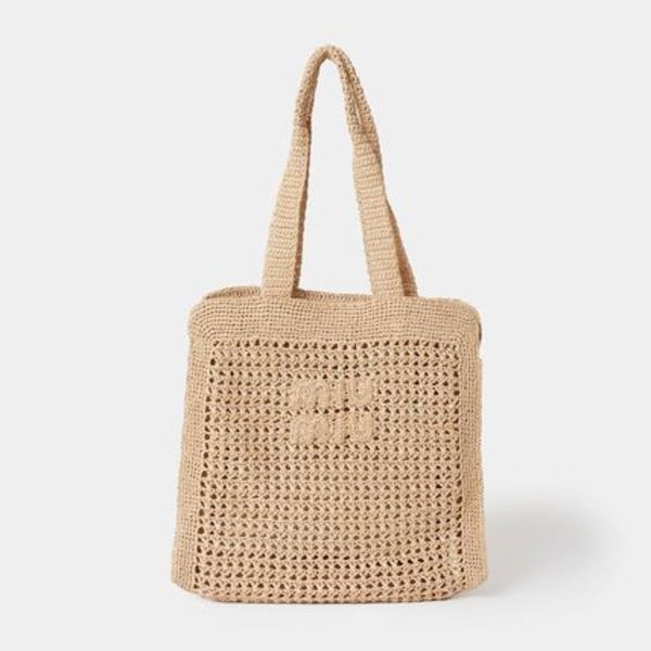 大SALE★MIU MIU★フロントロゴ ラフィア トートバッグ★送関込