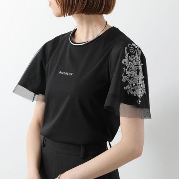 GIVENCHY KIDS Tシャツ H31045 ロゴ チュール 刺繍 パール
