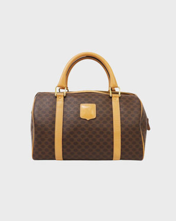 CELINE マカダム柄ブラゾン刻印ボストンバッグ