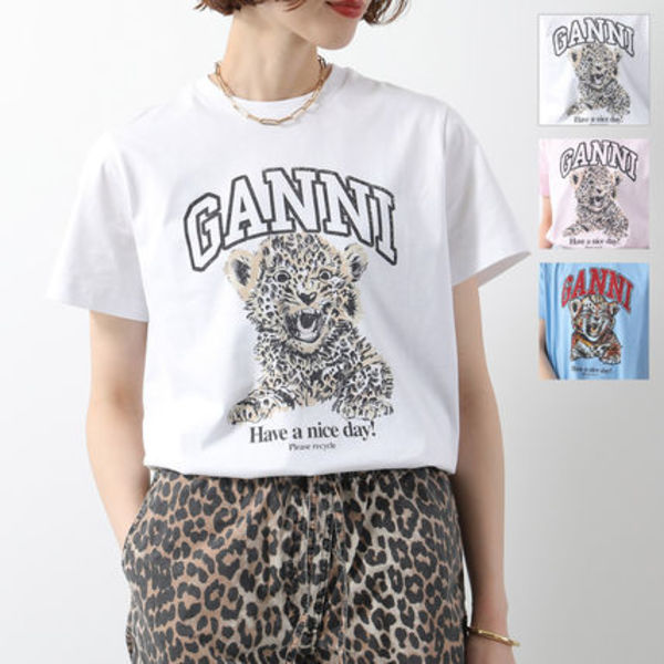 GANNI 半袖 Tシャツ BASIC JERSEY LEOPARD RELAXED T-SHIRT