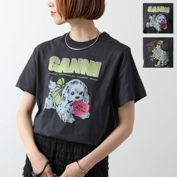 GANNI 半袖 Tシャツ Basic Cotton Jersey T-shirt ロゴT