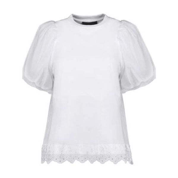 Tulle Overlay Puff Sleeve Lace T-Shirt