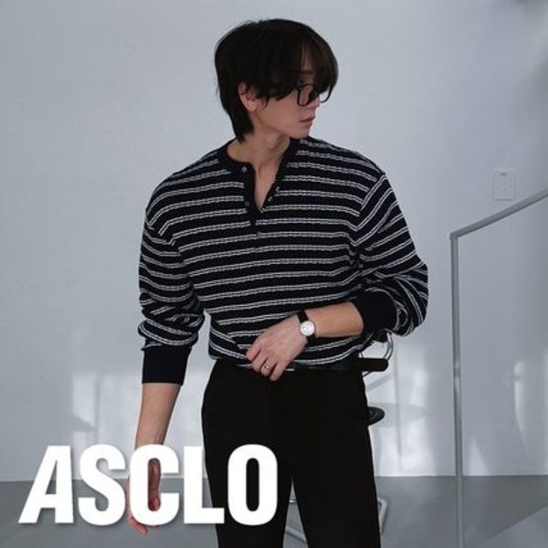 ASCLO Mini Border Henry Neck Knit (2color)