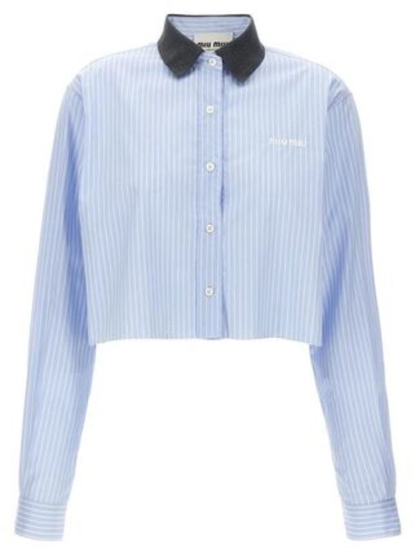 ★MIU MIU★ロゴ ポプリン ブラウス シャツ★Light Blue