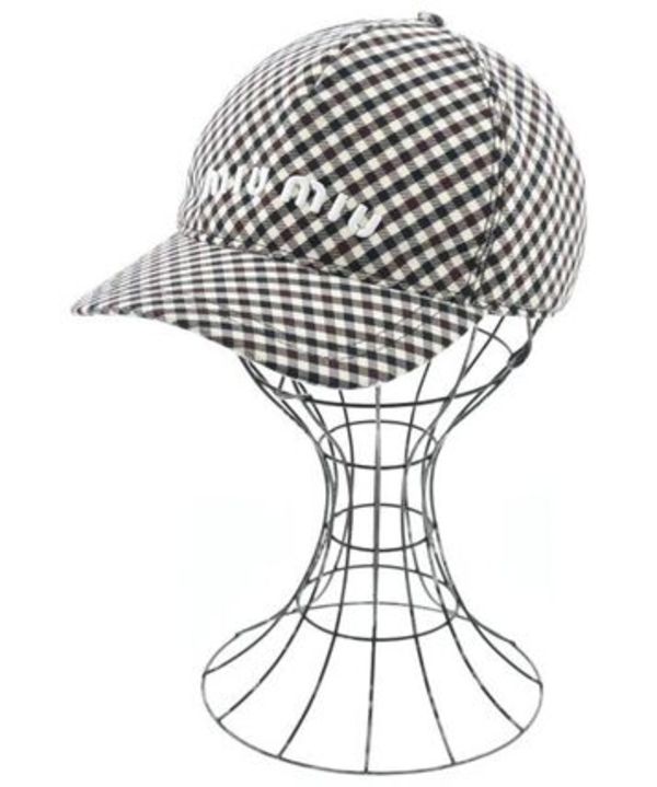 Miu Miu キャップ 黒x白x茶(チェック) 2138826M0012
