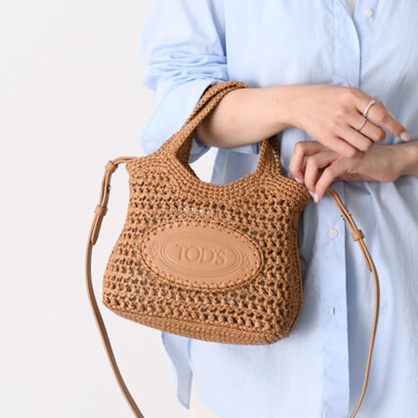 【国内即発】TOD'S ラフィア&レザー ショッピング バッグ ミニ