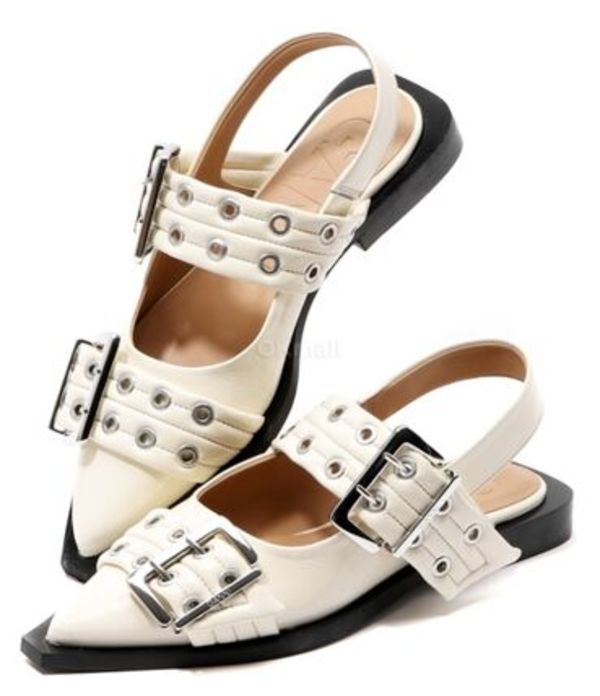 GANNI|FLAT SHOES/LOAFERS (Ivory Feminine Buckle Balleri