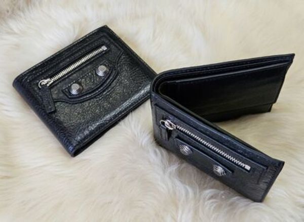 BALENCIAGAシティ♪メンズ2つ折りレザー財布♪黒