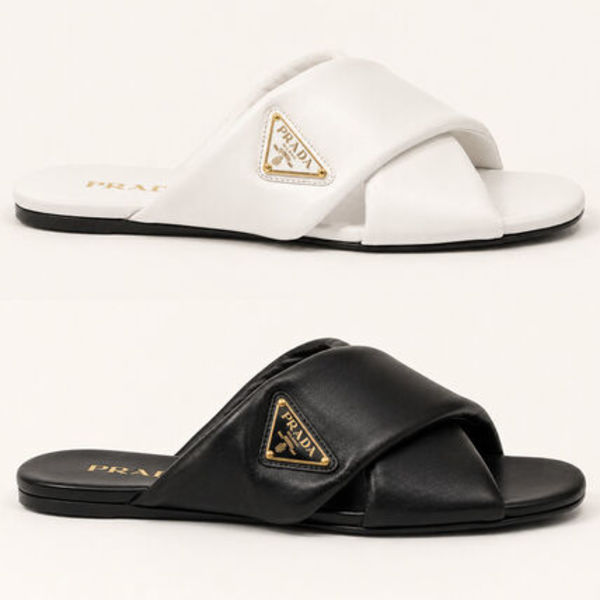 【直営店買付】PRADA ナッパレザースライドサンダル