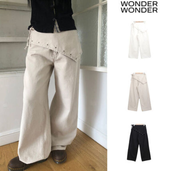 【WONDER WONDER】Maon Eyelet Scarf Layered Cotton Pants