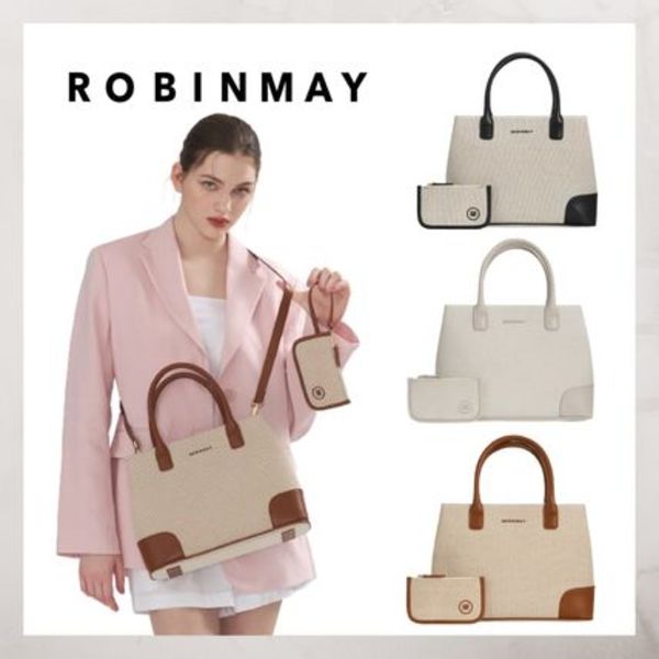 追跡有★ROBINMAY 2WAY ストラップ リネン トートバッグ