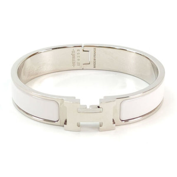 HERMES クリックH バングル シルバー×ホワイト 11008