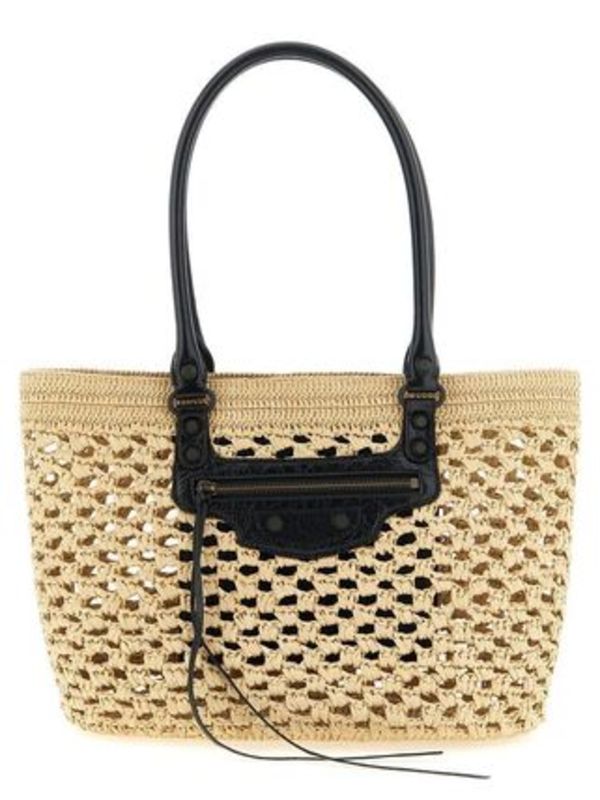 BALENCIAGA Le City ラフィア風ファブリックバスケットバッグ