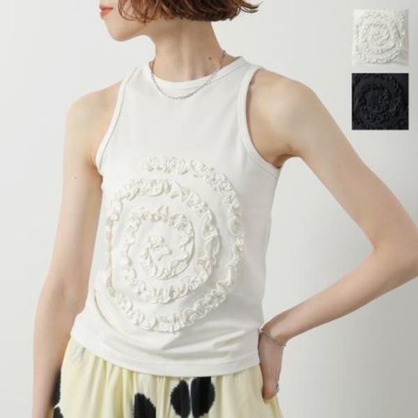 SUKU HOME タンクトップ Frill Swirl Tank クルーネック