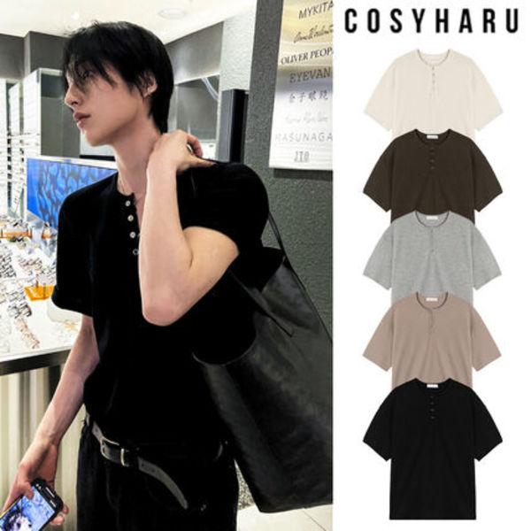 【COSYHARU】Rashkan waffle henley neck short sleeves